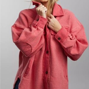 Free People Ruby Shacket pink Coral fleece Jacket button up shirt S sweater